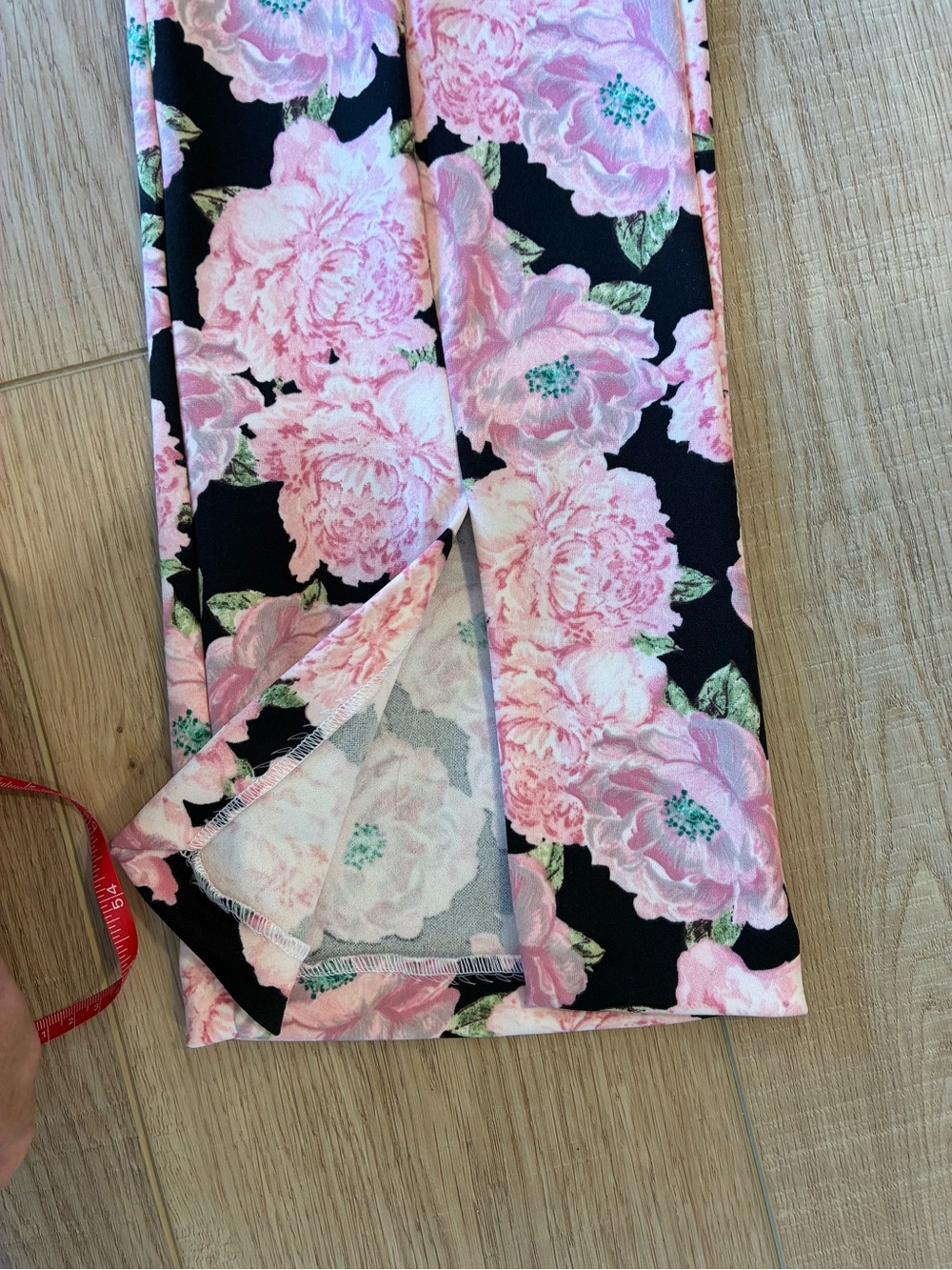 NWT Zara Pink & Black Floral boot cut Pants Large high rise stretch coquette - Picture 5 of 7